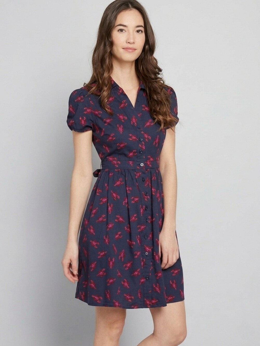 MODCLOTH Summer School Blue Lobster Print Fit And Flare Dress Quirky Size 1X